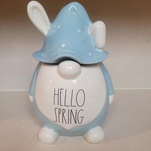 New Rae Dunn Spring Gnome "Hello Spring" Blue Canister